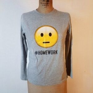 #Homework Youth XL/Women S Emoji Long Sleeve T-Shirt Kids Grey Unisex Grey Bored